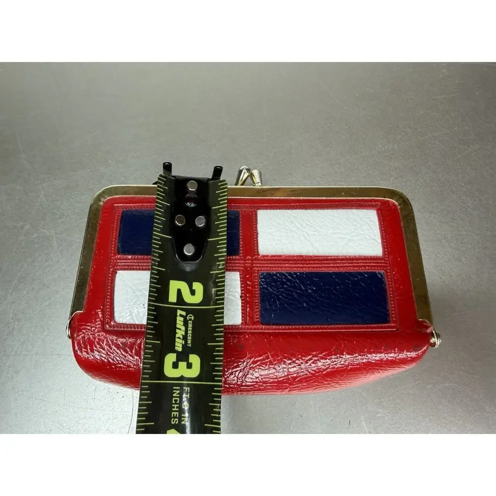 Vintage 1980s Kisslock & Mirror Coin Purse Cosmetic Pouch Red White Blue